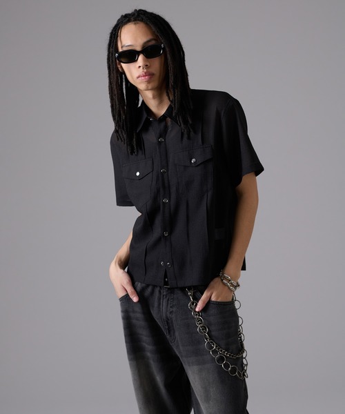 ANDER HUNK（アンダーハンク）の「Sheer Shirt Jacket / シアーシャツジャケット（シャツ/ブラウス・メンズ・ブラック・MEDIUM/LARGE）」の7枚目の写真