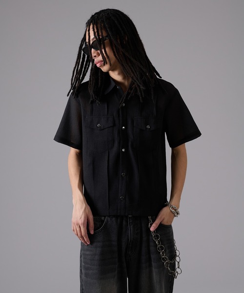 ANDER HUNK（アンダーハンク）の「Sheer Shirt Jacket / シアーシャツジャケット（シャツ/ブラウス・メンズ・ブラック・MEDIUM/LARGE）」の8枚目の写真