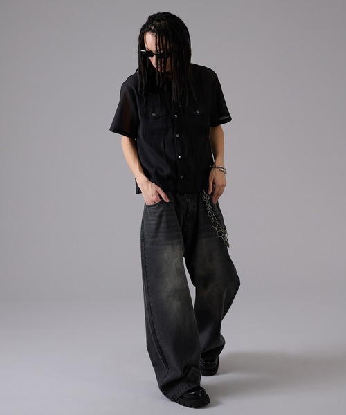 ANDER HUNK（アンダーハンク）の「Sheer Shirt Jacket / シアーシャツジャケット（シャツ/ブラウス・メンズ・ブラック・MEDIUM/LARGE）」の14枚目の写真