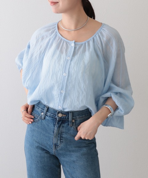 Lace Ladies(レースレディース)の「ストライプ 刺繍 ラウンドネック 長袖 ブラウス(シャツ/ブラウス・レディース・ブルー/アイボリー/ピンク/イエロー・FREE)」の2枚目の写真