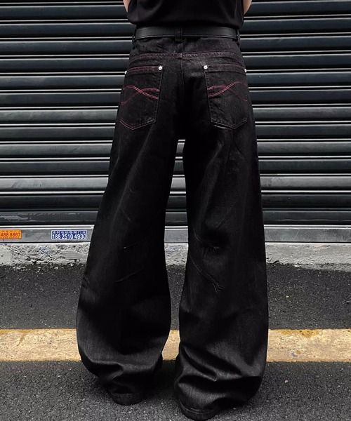 WESTBOY(ウエストボーイ)の「ルーズバギー ワイドブラックデニムパンツ WO25S12PT01【WB ORIGINALS】(デニムパンツ・メンズ・ブラック・M/L/XL)」の2枚目の写真