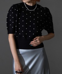 レディースのニット/セーター（ブラック/黒色系・半袖）ファッション