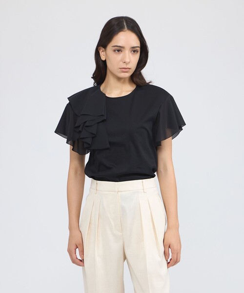 EPOCA(エポカ)の「シアーラッフルジャージー デザインカットソー(Tシャツ/カットソー・レディース・ブラック/グレー系その他/オフホワイト・40)」の2枚目の写真