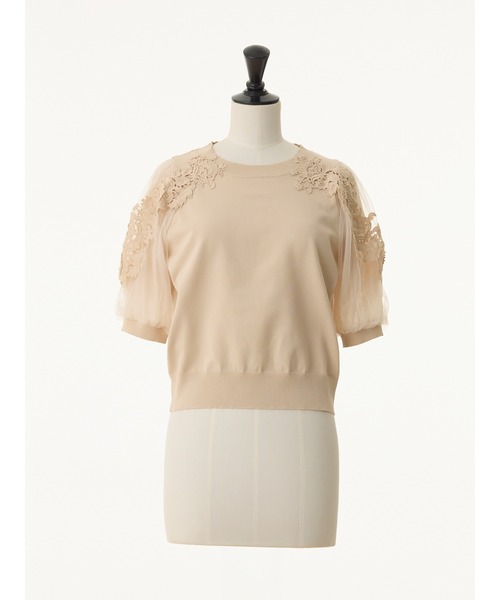 STRAWBERRY-FIELDS（ストロベリーフィールズ）の「ポーツポリー_チュール*レースバルーンスリーブニット（ニット/セーター・レディース・ブラウン/ベージュ・2）」の4枚目の写真