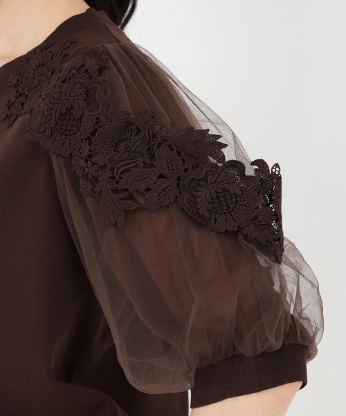 STRAWBERRY-FIELDS（ストロベリーフィールズ）の「ポーツポリー_チュール*レースバルーンスリーブニット（ニット/セーター・レディース・ブラウン/ベージュ・2）」の5枚目の写真