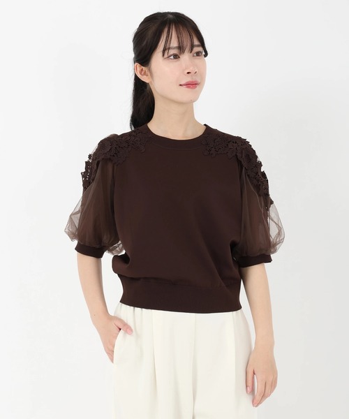 STRAWBERRY-FIELDS（ストロベリーフィールズ）の「ポーツポリー_チュール*レースバルーンスリーブニット（ニット/セーター・レディース・ブラウン/ベージュ・2）」の9枚目の写真