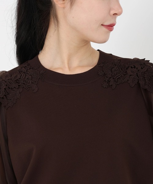 STRAWBERRY-FIELDS（ストロベリーフィールズ）の「ポーツポリー_チュール*レースバルーンスリーブニット（ニット/セーター・レディース・ブラウン/ベージュ・2）」の6枚目の写真