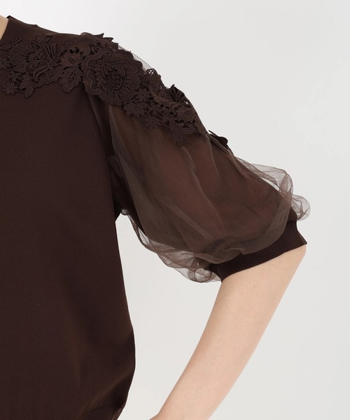 STRAWBERRY-FIELDS（ストロベリーフィールズ）の「ポーツポリー_チュール*レースバルーンスリーブニット（ニット/セーター・レディース・ブラウン/ベージュ・2）」の7枚目の写真