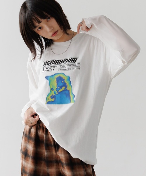 PBLIM(ページボーイリム)の「《UNISEX》シアーレイヤードキャットロンT(Tシャツ/カットソー・レディース・オフホワイト/チャコールグレー・FREE)」の3枚目の写真