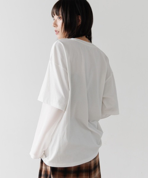 PBLIM(ページボーイリム)の「《UNISEX》シアーレイヤードキャットロンT(Tシャツ/カットソー・レディース・オフホワイト/チャコールグレー・FREE)」の4枚目の写真