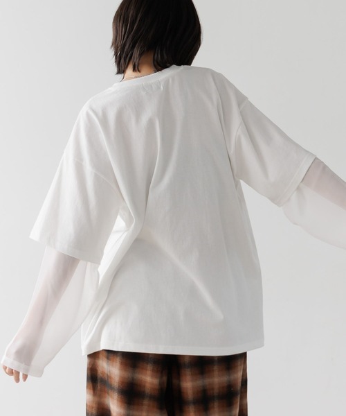 PBLIM(ページボーイリム)の「《UNISEX》シアーレイヤードキャットロンT(Tシャツ/カットソー・レディース・オフホワイト/チャコールグレー・FREE)」の5枚目の写真