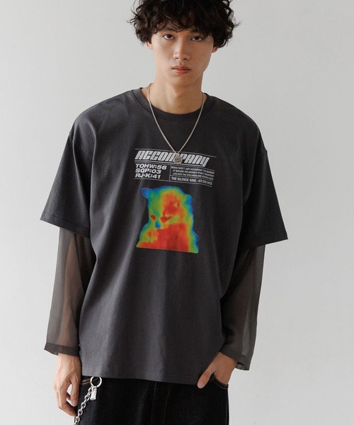 PBLIM(ページボーイリム)の「《UNISEX》シアーレイヤードキャットロンT(Tシャツ/カットソー・レディース・オフホワイト/チャコールグレー・FREE)」の9枚目の写真