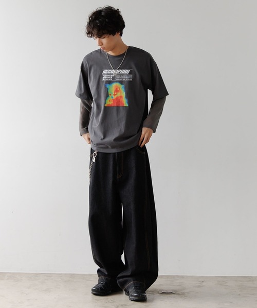 PBLIM(ページボーイリム)の「《UNISEX》シアーレイヤードキャットロンT(Tシャツ/カットソー・レディース・オフホワイト/チャコールグレー・FREE)」の11枚目の写真