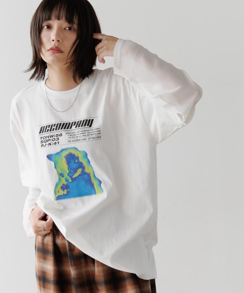 PBLIM(ページボーイリム)の「《UNISEX》シアーレイヤードキャットロンT(Tシャツ/カットソー・レディース・オフホワイト/チャコールグレー・FREE)」の13枚目の写真