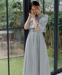 レインボーワンピース ストライプ パフスリーブ レディース Sawa a la mode レディース ワンピース 紺 ネイビー 羽織り