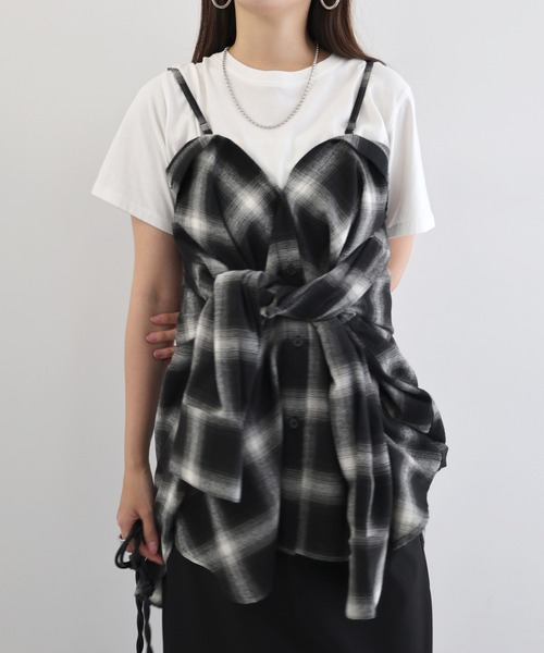 andme(アンドミー)の「2wayチェックシャツブラウス/キャミソールビスチェ(シャツ/ブラウス・レディース・ブラック/オフホワイト/ブラウン・FREE)」の15枚目の写真