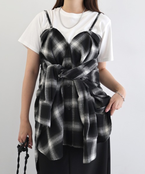 andme(アンドミー)の「2wayチェックシャツブラウス/キャミソールビスチェ(シャツ/ブラウス・レディース・ブラック/オフホワイト/ブラウン・FREE)」の16枚目の写真