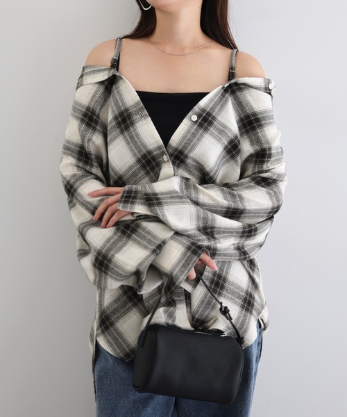 andme(アンドミー)の「2wayチェックシャツブラウス/キャミソールビスチェ(シャツ/ブラウス・レディース・ブラック/オフホワイト/ブラウン・FREE)」の10枚目の写真