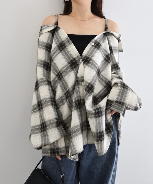 andme(アンドミー)の「2wayチェックシャツブラウス/キャミソールビスチェ(シャツ/ブラウス・レディース・ブラック/オフホワイト/ブラウン・FREE)」の11枚目の写真