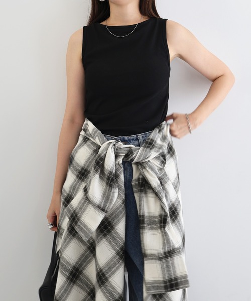 andme(アンドミー)の「2wayチェックシャツブラウス/キャミソールビスチェ(シャツ/ブラウス・レディース・ブラック/オフホワイト/ブラウン・FREE)」の13枚目の写真