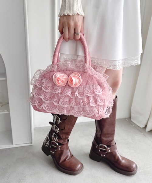 セール】【500mlボトル対応】ローズレースバッグ（ボストンバッグ