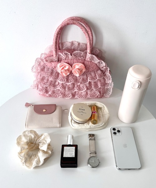 セール】【500mlボトル対応】ローズレースバッグ（ボストンバッグ