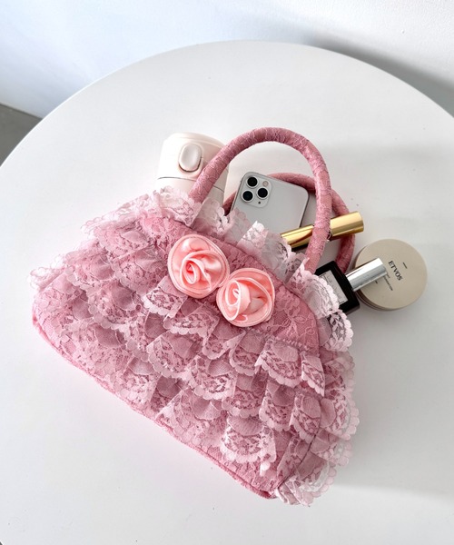 セール】【500mlボトル対応】ローズレースバッグ（ボストンバッグ