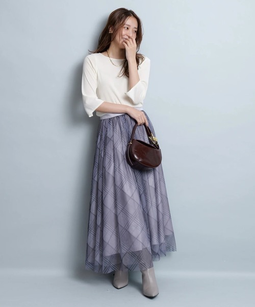 JUSGLITTY(ジャスグリッティー)の「シアーチェックスカート(スカート・レディース・ピンク系その他/ブラウン/ネイビー・2/1/0)」の9枚目の写真