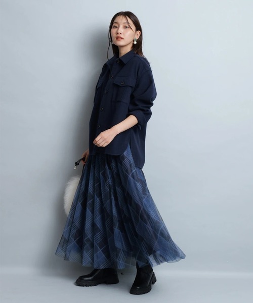 JUSGLITTY(ジャスグリッティー)の「シアーチェックスカート(スカート・レディース・ピンク系その他/ブラウン/ネイビー・2/1/0)」の7枚目の写真