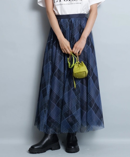 JUSGLITTY(ジャスグリッティー)の「シアーチェックスカート(スカート・レディース・ピンク系その他/ブラウン/ネイビー・2/1/0)」の8枚目の写真