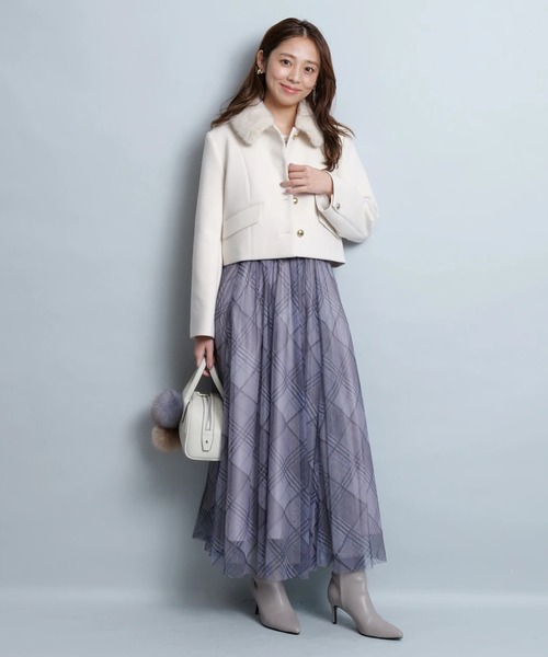 JUSGLITTY(ジャスグリッティー)の「シアーチェックスカート(スカート・レディース・ピンク系その他/ブラウン/ネイビー・2/1/0)」の11枚目の写真