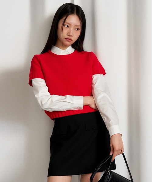 GENERAL IDEA（ジェネラルアイデア）の「GENERAL IDEA/ジェネラルアイディア bold cotton half knit 半袖ニット（ニット/セーター・レディース・ブルー/ホワイト/レッド・L/M/S）」の3枚目の写真