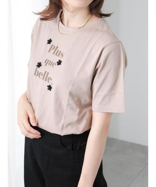 Te chichi TERRASSE(テチチテラス)の「フラワーモチーフプリントTシャツ(Tシャツ/カットソー・レディース・ブラック/オフホワイト/モカ・F)」の6枚目の写真