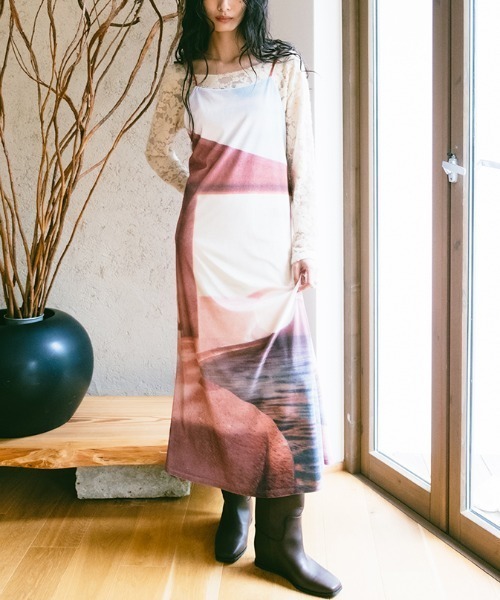Print Velour Dress/プリントベロアドレス