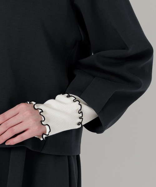 Rose Tiara(ローズティアラ)の「ダンボールニットタック袖ジャケット(ノーカラージャケット・レディース・ブラック/ベージュ・42/38/46)」の17枚目の写真