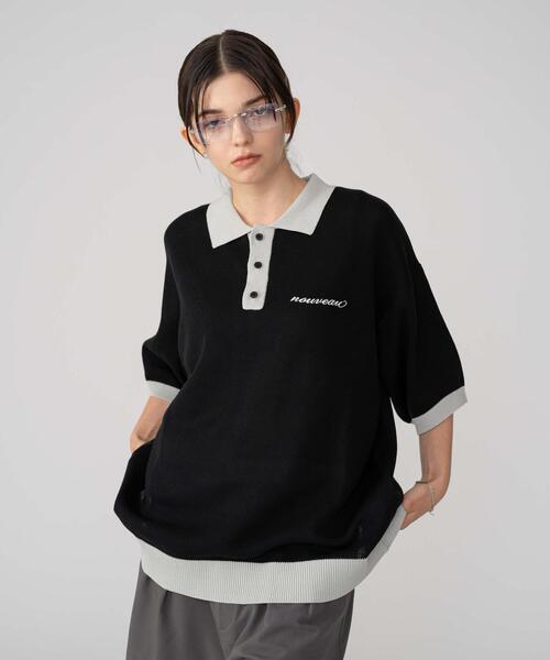 BROWNY(ブラウニー)の「BROWNY/ワンポイントニットポロシャツ(ニット/セーター・メンズ・ブラック/ライトグレー・MEDIUM/LARGE)」の2枚目の写真