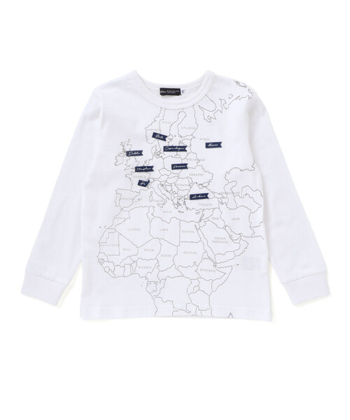 BeBe（ベベ）の「【抗菌・防臭】MAP＆FLAG袖リブ天竺長袖Tシャツ（Tシャツ/カットソー・キッズ・オフホワイト/ネイビー・150cm/130cm/140cm/120cm）」の14枚目の写真