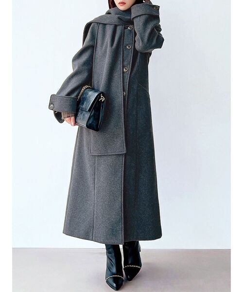 RESEXXY（リゼクシー）の「ウィンタースカーフコート（その他アウター・レディース・チャコールグレー/ブルー/ベージュ・FREE）」の2枚目の写真