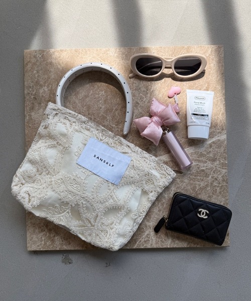 SANSeLF(サンセルフ)の「【SANSeLF】 レースフラワー柄 コットンポーチ ジップ saa25a062(ポーチ・レディース・A/C/B・FREE)」の2枚目の写真