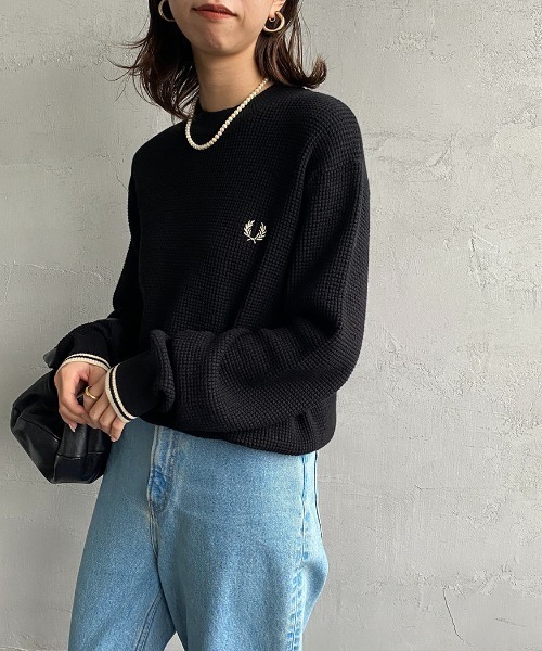 FRED PERRY サマーニット黒 WEB限定】[FRED PERRY/フレッドペリー] ワンポイントロゴ刺繍