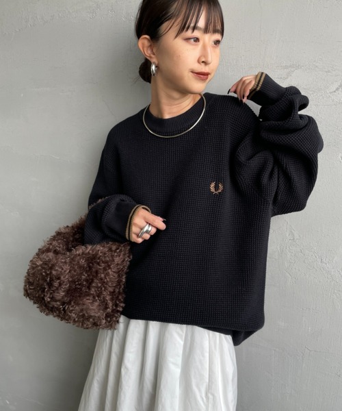 専用です フレッドペリーワンポイントロゴ刺繍ワッフルニット FRED PERRY/フレッドペリー] ワンポイントロゴ刺繍 ワッフルクルー