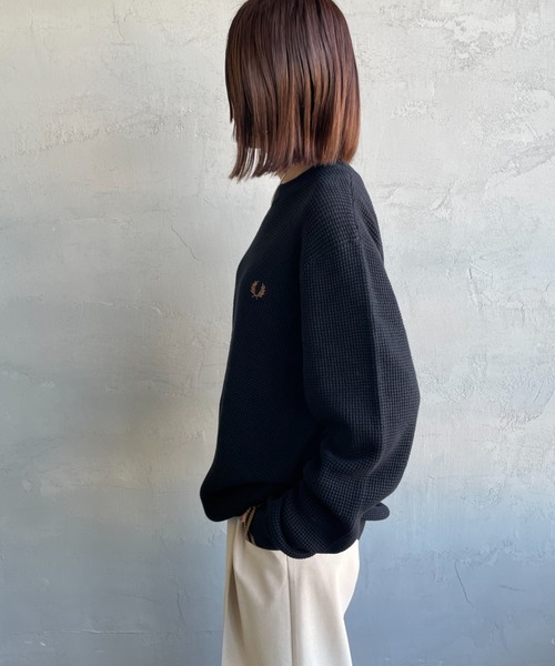 FRED PERRY/フレッドペリー] ワンポイントロゴ刺繍 ワッフルクルー