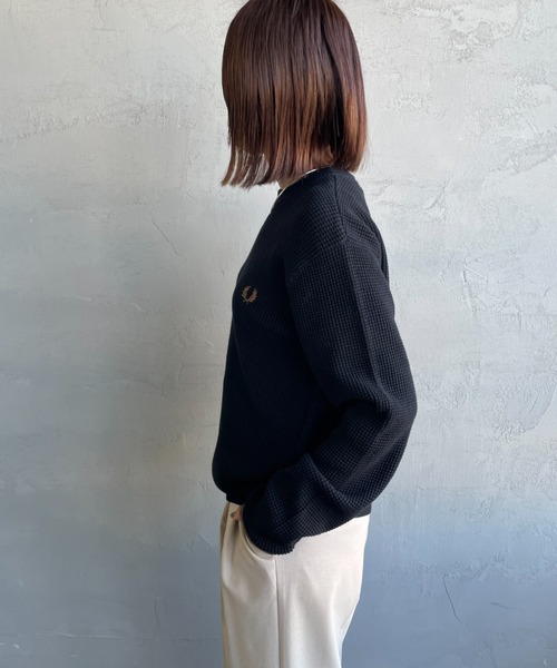 FRED PERRY/フレッドペリー] ワンポイントロゴ刺繍 ワッフルクルー