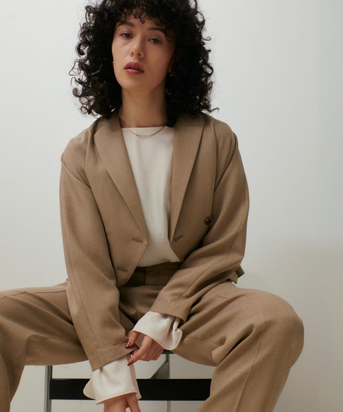 qualite（カリテ）の「【セットアップ対応】ツイードカーデジャケット/秋服/冬服/オフィスカジュアル（テーラードジャケット・レディース・ベージュ/グレー・36/38）」の2枚目の写真