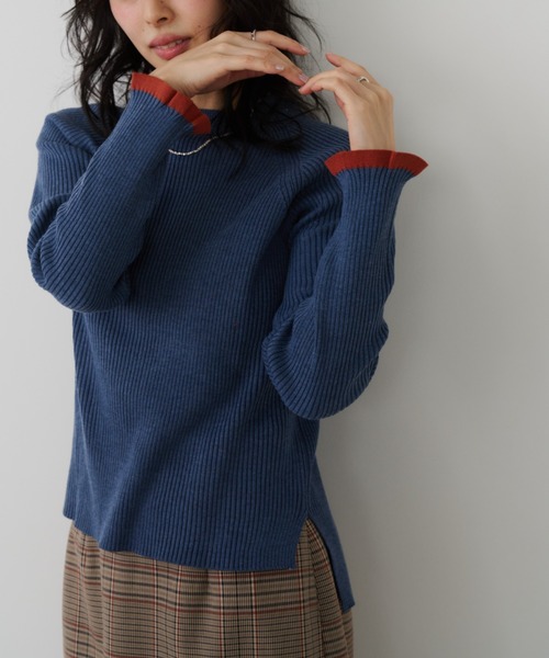 Unitage（ユニテージ）の「配色クルーネックリブニット（ニット/セーター・レディース・その他/ライトブルー/ブラック/アイボリー/ネイビー/ブラウン/ナチュラル/グレー・FREE）」の7枚目の写真