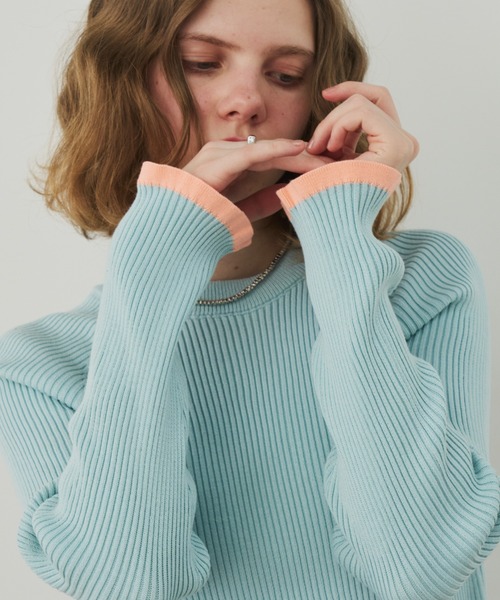 Unitage（ユニテージ）の「配色クルーネックリブニット（ニット/セーター・レディース・その他/ライトブルー/ブラック/アイボリー/ネイビー/ブラウン/ナチュラル/グレー・FREE）」の6枚目の写真