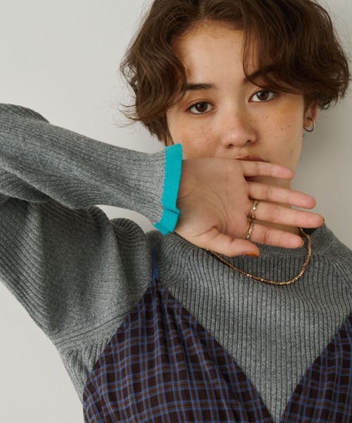 Unitage（ユニテージ）の「配色クルーネックリブニット（ニット/セーター・レディース・その他/ライトブルー/ブラック/アイボリー/ネイビー/ブラウン/ナチュラル/グレー・FREE）」の18枚目の写真