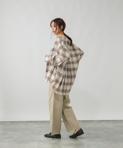 GLOBAL WORK（グローバルワーク）の「ネルチェックシャツ/長袖/580833（シャツ/ブラウス・レディース・ブルー/ブラウン系6/ホワイト/ブラウン系8・FREE）」の6枚目の写真