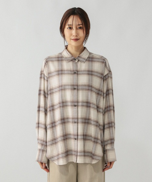 美品✨MHL. 23AW バンドカラー チェック　コットン長袖シャツ サイズ3 美品✨MHL. 23AW バンドカラー チェック コットン長袖シャツ サイズ3