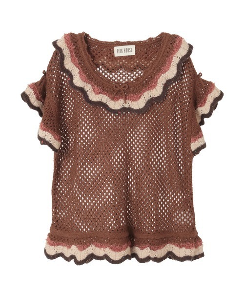 PINK HOUSE フローラルフリル使い透かしニット フローラルフリル使い透かしニット（ニット/セーター）｜PINK HOUSE